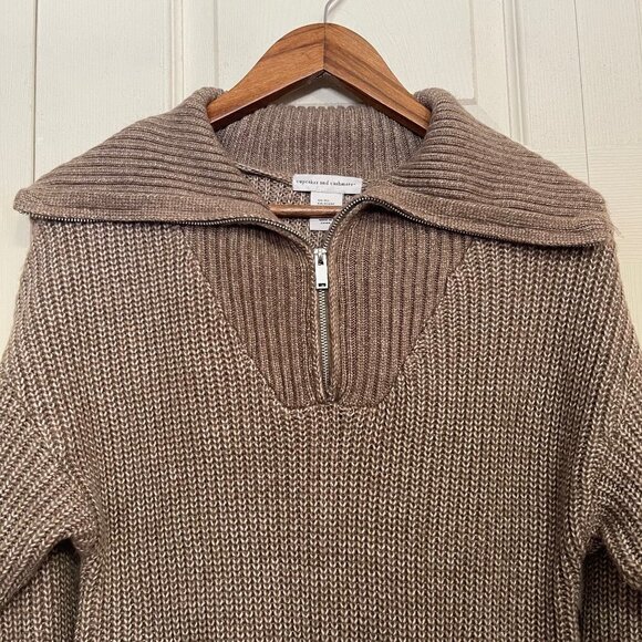 Cupcakes & Cashmere Women's NWT Tan Ribbed Notch Zip Collar Sweater Dress XS - Picture 5 of 9